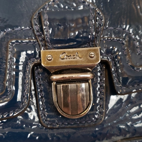 Coach Poppy Blue Push Lock Patent Leather Satchel - Picture 2 of 16